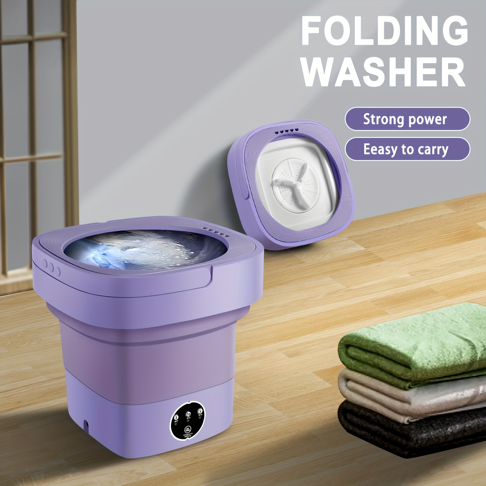 Lavadora plegable de 12 pulgadas, lavadora de ropa interior portátil con  cesta de drenaje, lavadora de turbina para ropa de bebé, lavadora pequeña