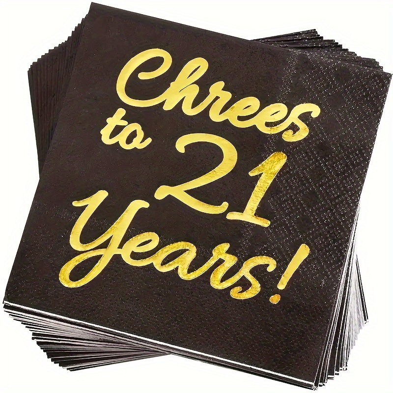 Serviettes de fête du 21e anniversaire, décorations dorées du 21e