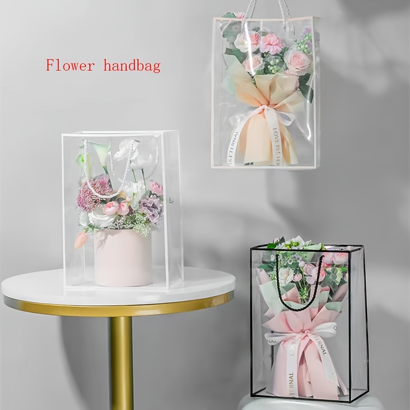 Bolsas transparentes para ramo de flores con asa, envoltura transparente de  regalo de floristería, regalos de fiesta, bolsas de dulces de Navidad para