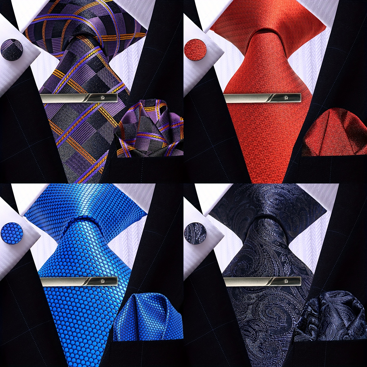 Men's Tie + Pocket Square Handkerchief + Cufflinks + Ties - Temu