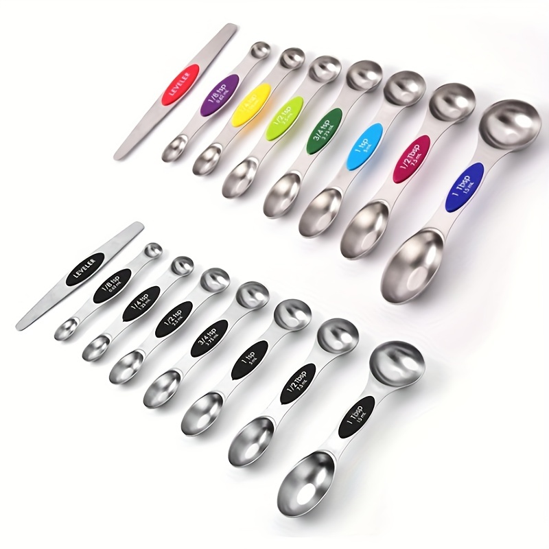  Upgrade 9 PCS Stainless Steel Measuring Spoons Set, Small  Tablespoon, Teaspoons, Set 8 with Bonus Leveler for Dry and Liquid, Fits in  Spice Jars, 1/32 1/16 1/8 1/4 1/2 1 tsp, 1/2 1 tbsp: Home & Kitchen