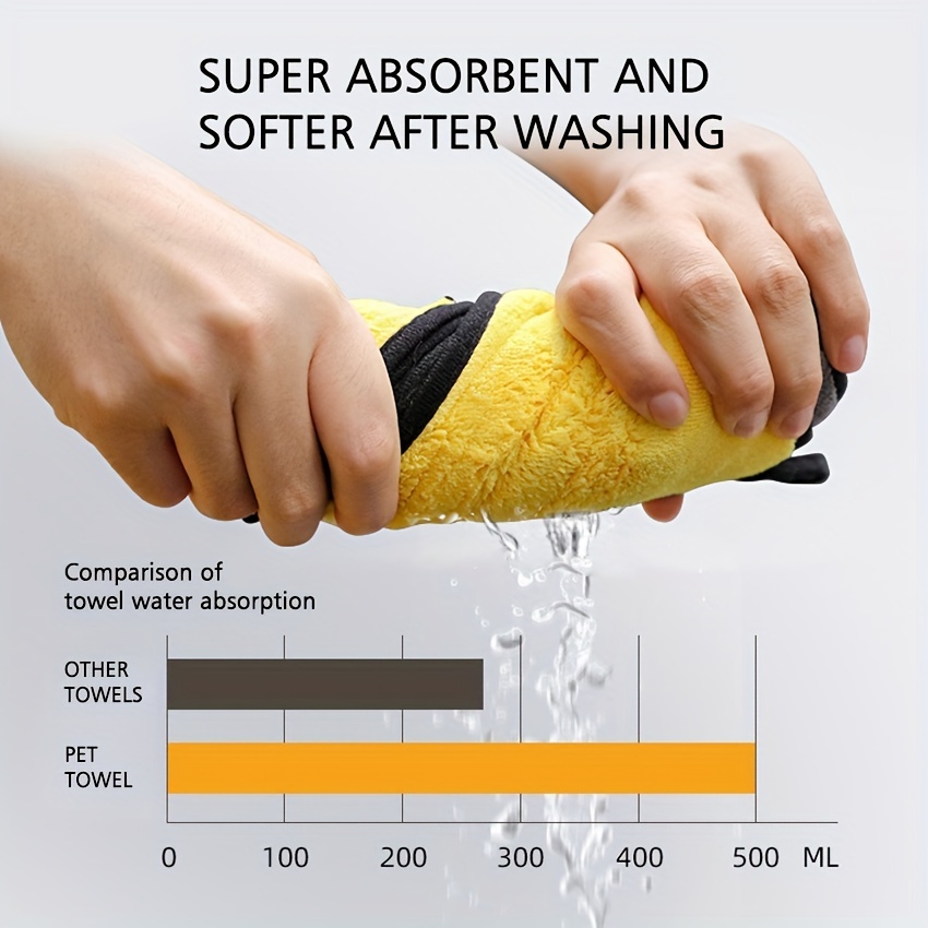 Microfiber Pet Bath Towel for Small Dogs and Cats Yellow Grey