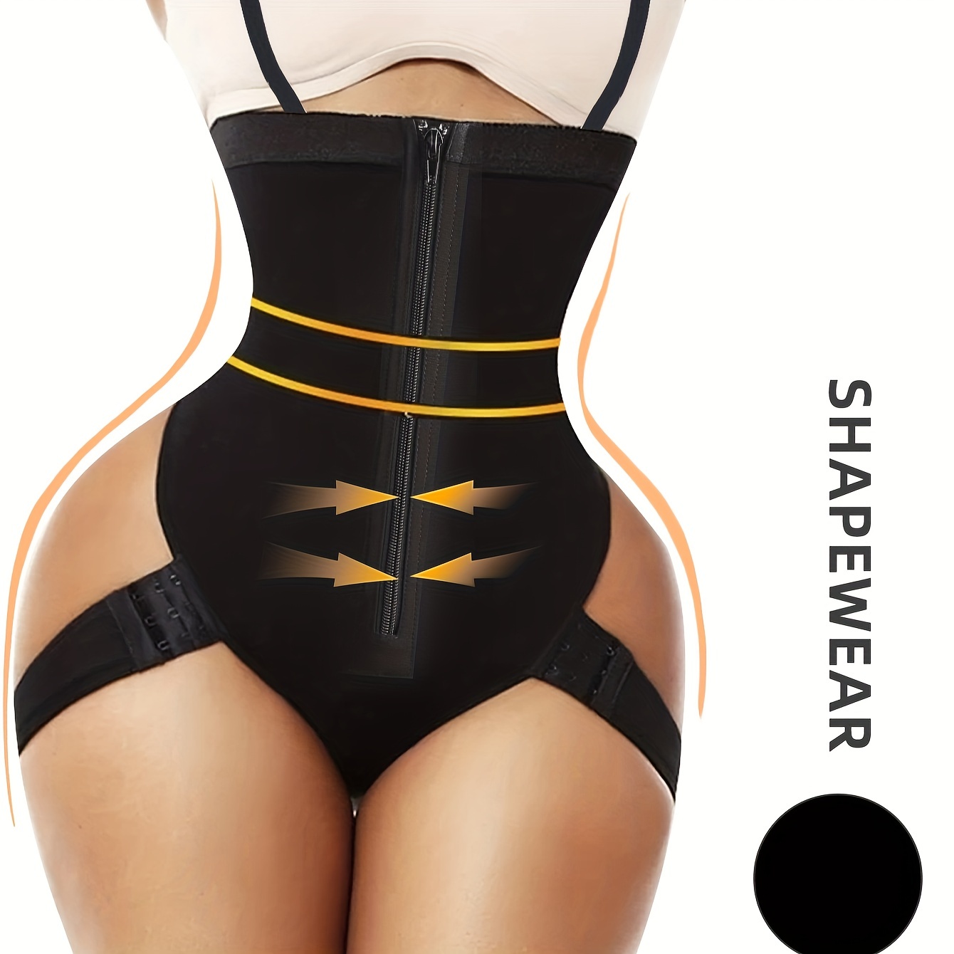 One-piece shapewear with zipper, lace and hip lift pants