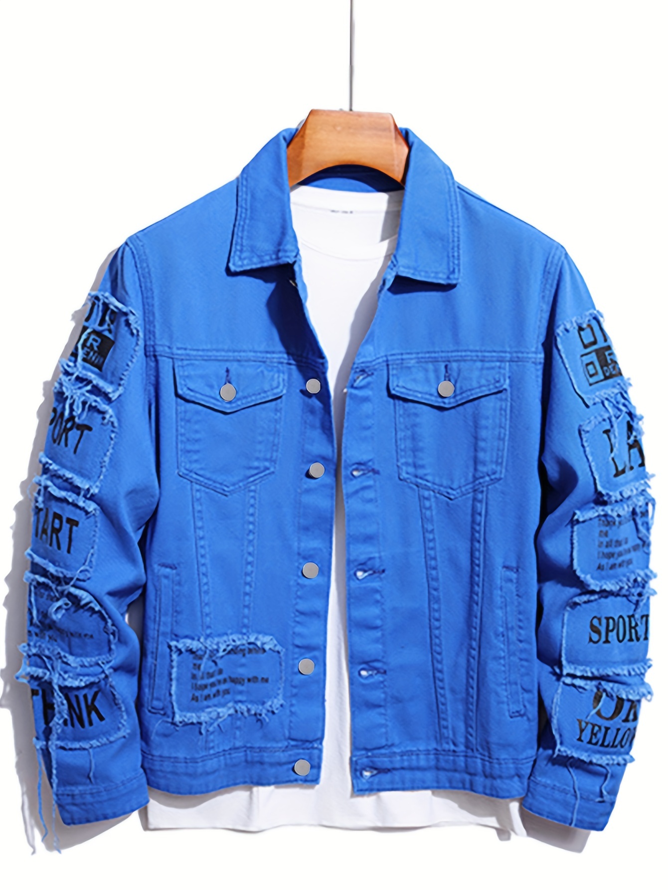 Contrast Stitch Denim Jacket Men's Casual Street Style - Temu