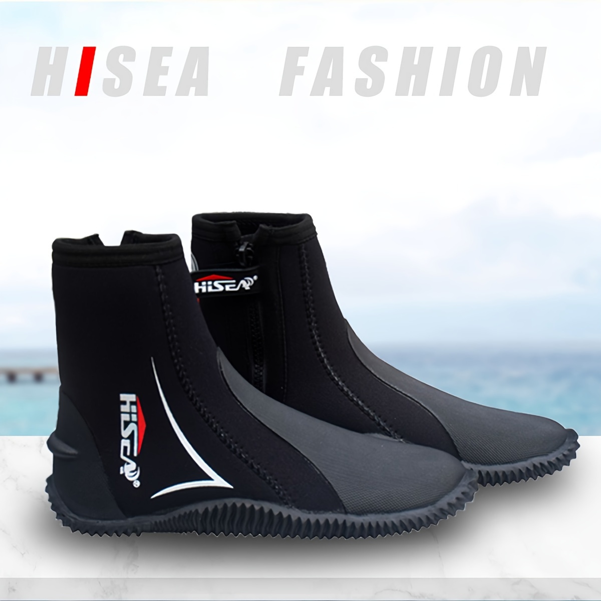 

Hisea 5mm Thickened Sole Diving Boots: Soft, Anti-slip, Comfortable Side Zipper Design Beach Shoes For Men & Women Outdoor Swimming & Snorkeling