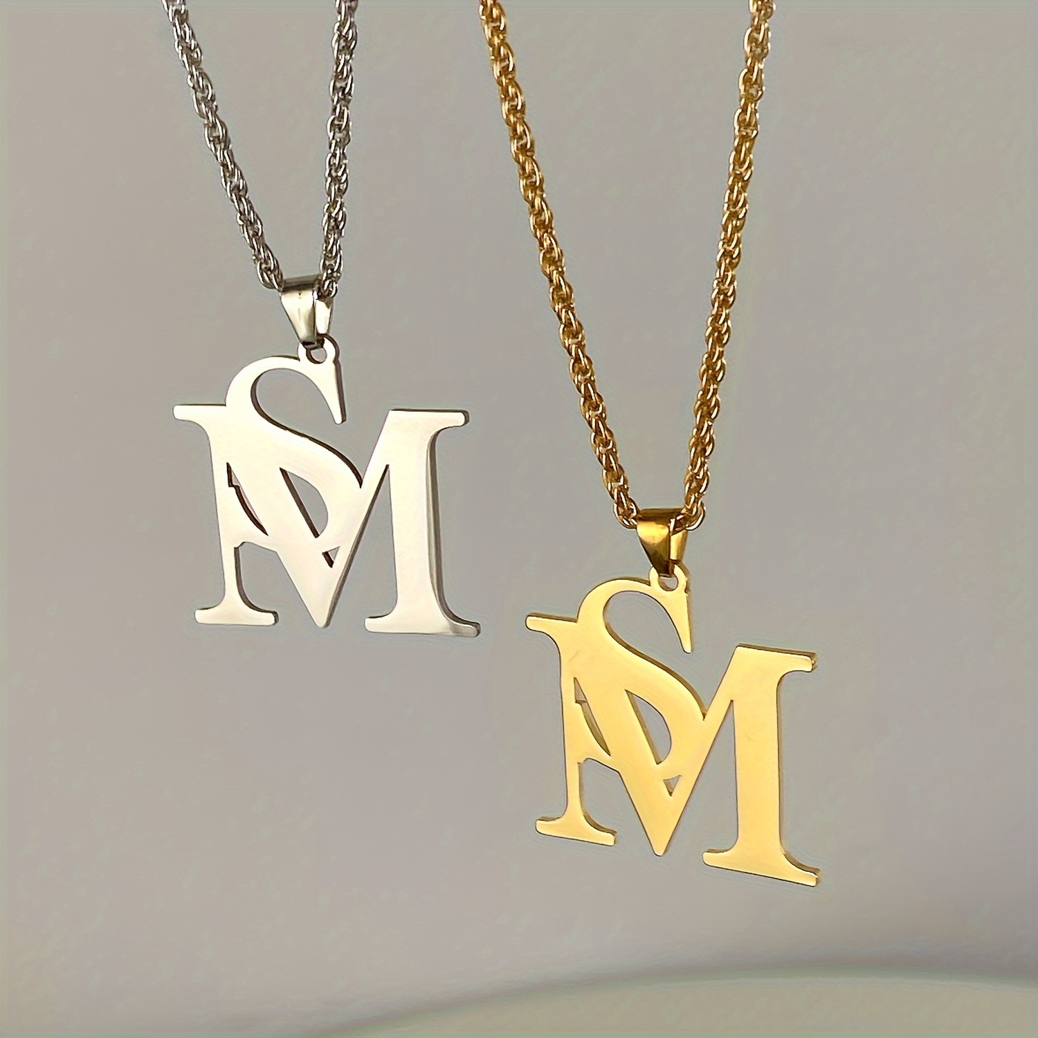 Glossy Sm Letter Pendant Necklace Hip Hop Elegant Necklace - Temu