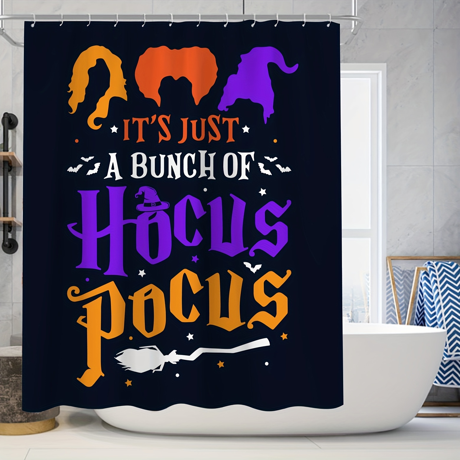 Halloween White Shower Curtain Set, Halloween Mouse Silhouette Witch Sister  Bat Moon Stars Witch Scary Introduction Black Print Shower Curtain,  Non-slip Bath Mat, Bath Rug, Toilet Lid Mat, 12 Hooks, - Temu