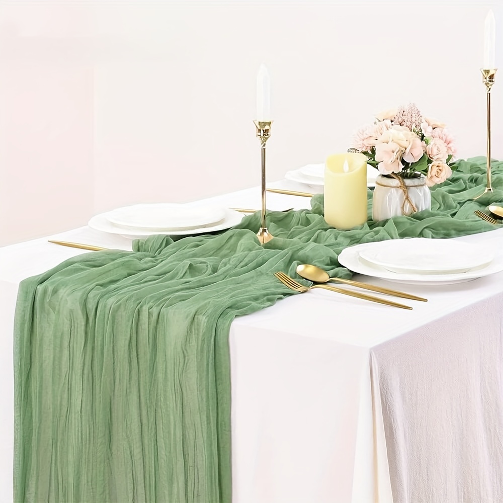 

1pc Green Gauze Semi-sheer Table Runner, Cheesecloth Tablecloth For Wedding Reception Bridal Shower Birthday Party Table Centerpieces, Boho Wedding Decor