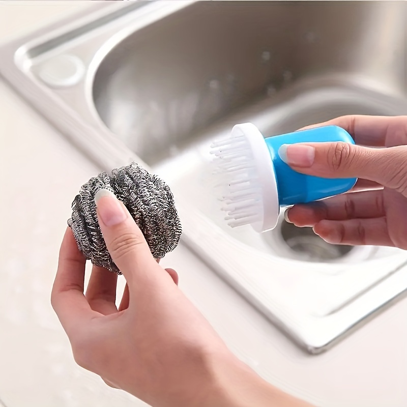 3pcs Stainless Steel Kitchen Cleaning Brush, Colorful Long Handle Cleaning  Brush For Household