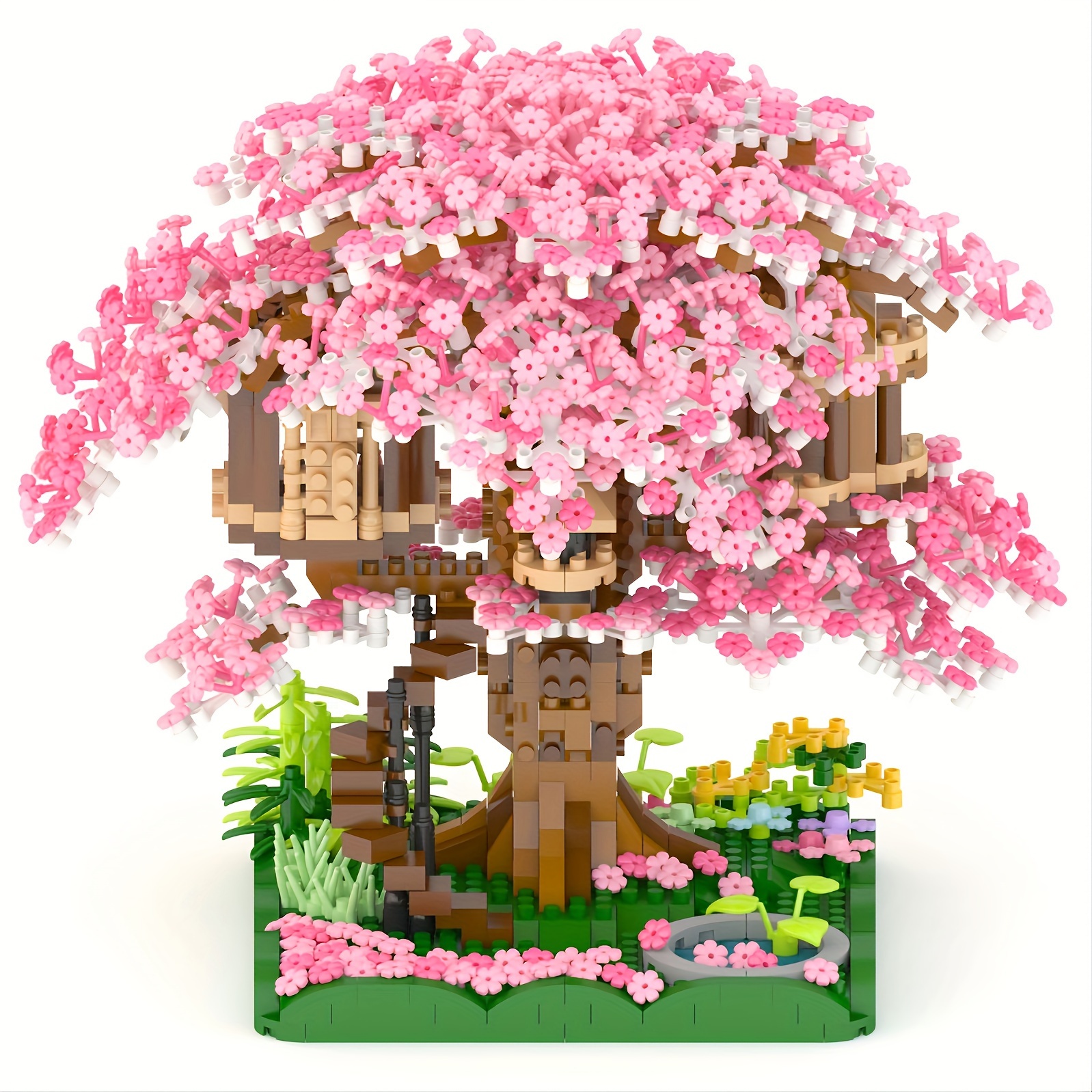 Auspcers Sakura Lot de 3308 blocs de construction Sakura - Maison d'arbre -  Fleur de cerisier - Kit de modélisation, blocs de construction - Maison