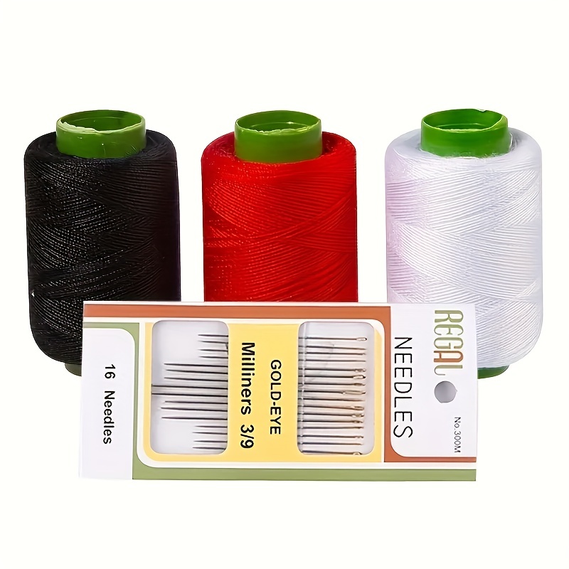 Sewing Kit Black And White Thread With Needles Threader - Temu