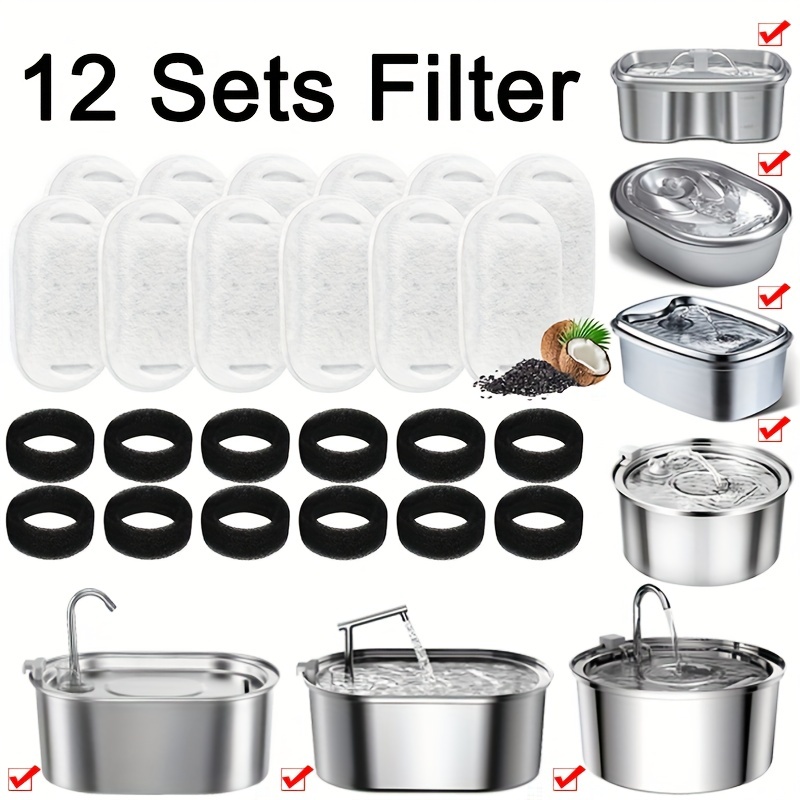 

12 Sets Pet Water Fountain Filters, Replacement Filters For Stainless Steel Water Fountains