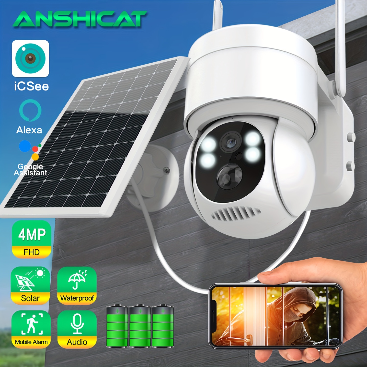EZVIZ Cámaras de seguridad solares inalámbricas para exteriores, 2K 360°,  cámara para seguridad del hogar exterior con visión nocturna a color, audio