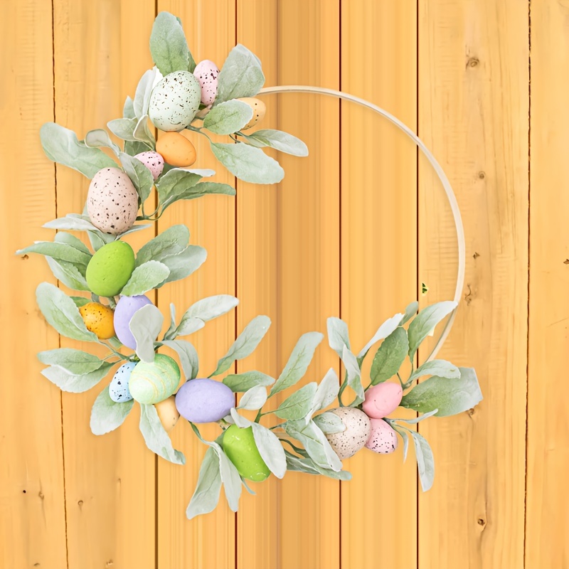 1pc Vibrant Spring Wreath With Colorful Eggs Leaves Fabric Non Waterproof Multi Purpose Decoration For Indoor