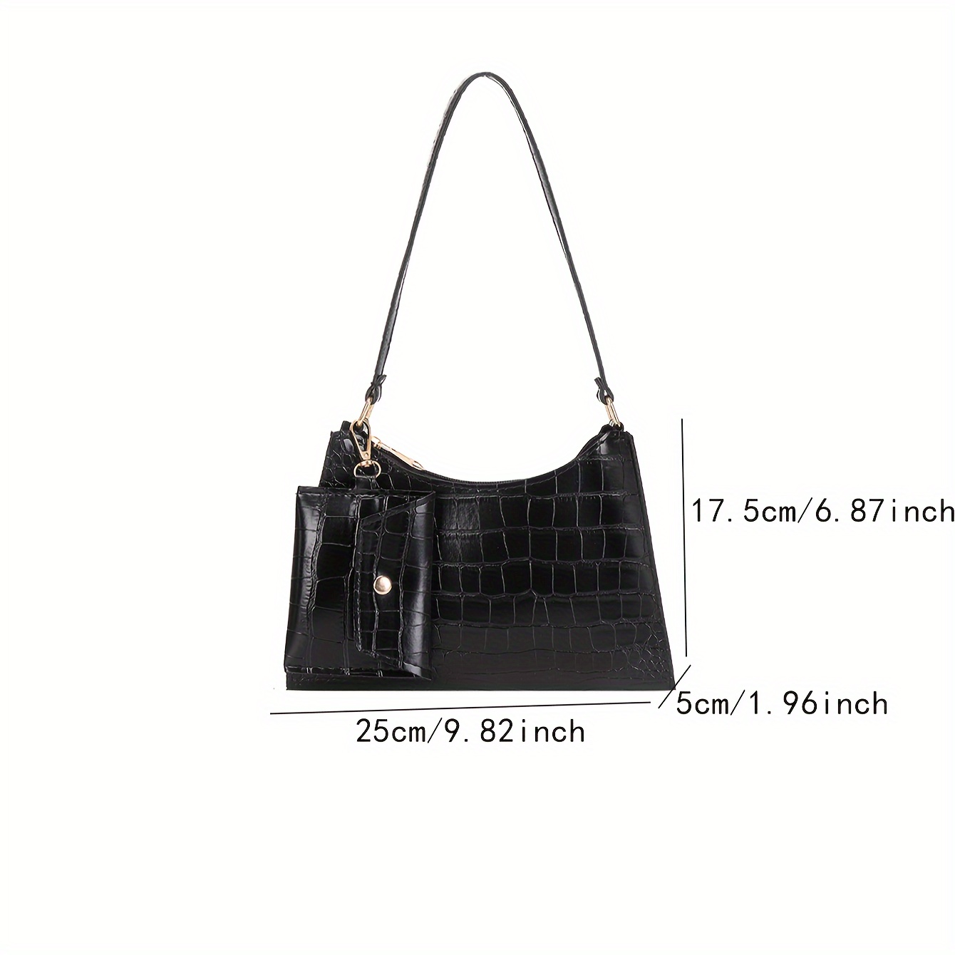 Crocodile Embossed Hobo Bag Black Fashionable Shoulder Bag With