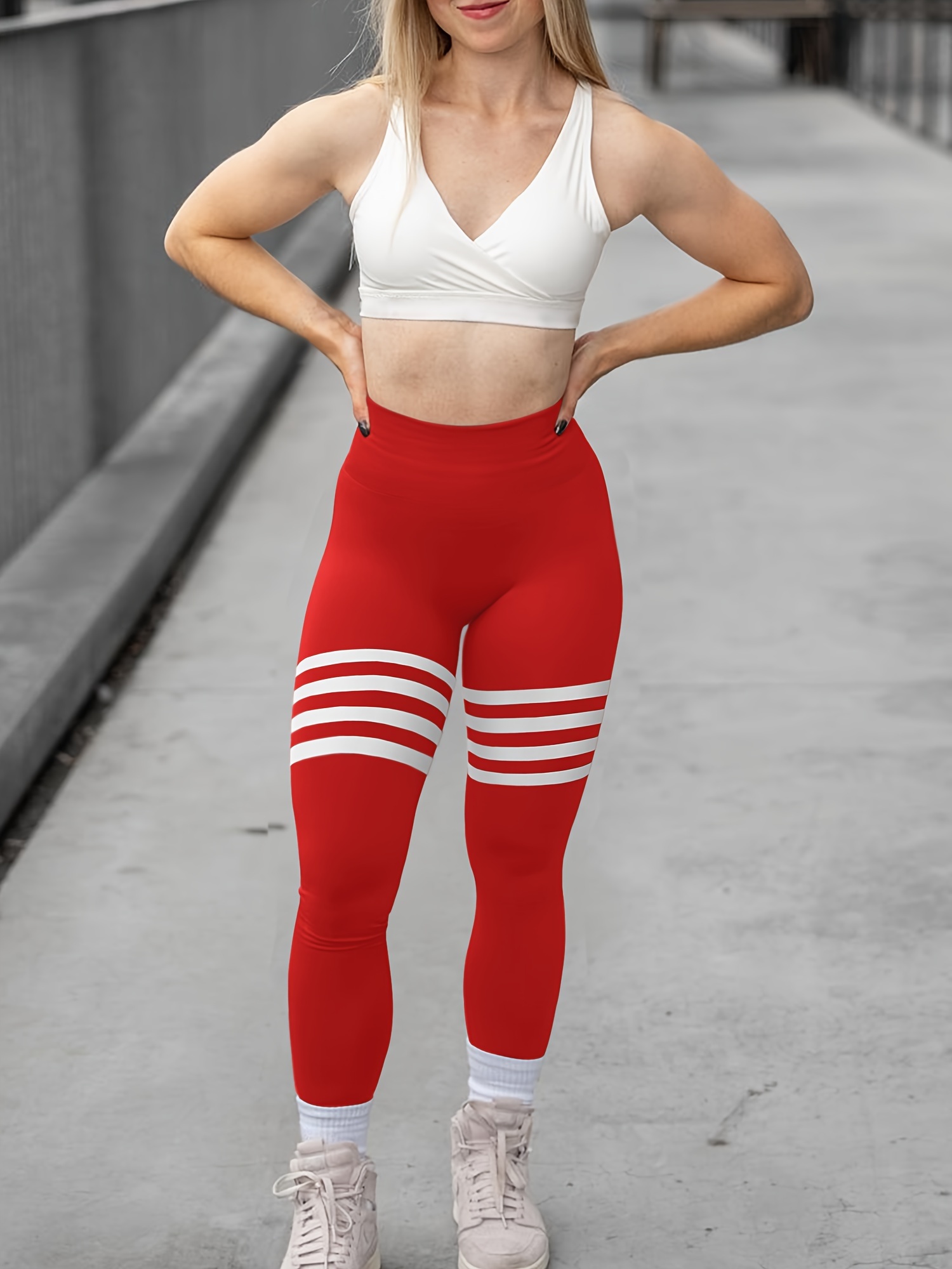 Striped Scrunch Butt Lifting Workout Leggings Women Booty - Temu Canada