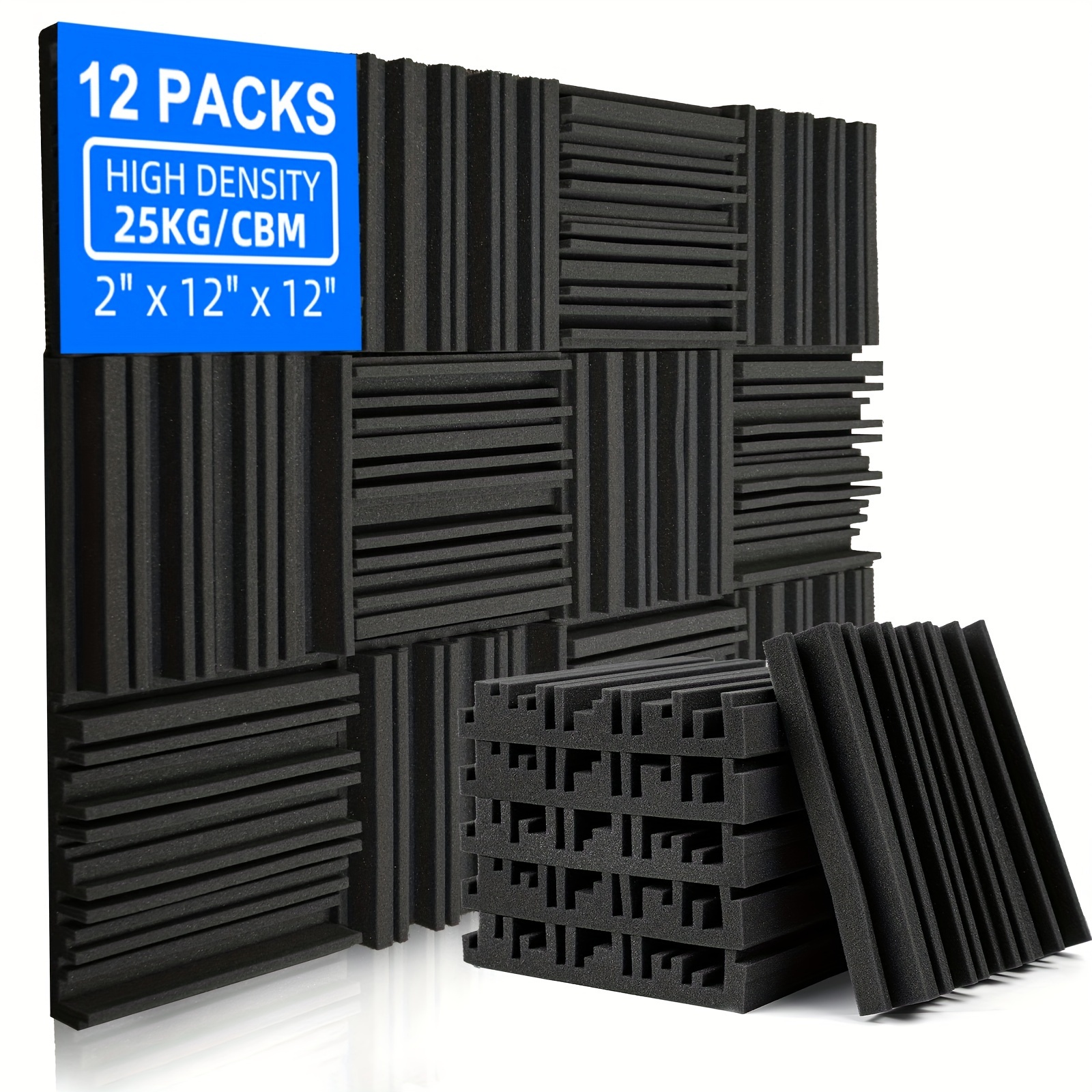 Paquete de 50 paneles acústicos de espuma para estudio, de 1 pulgada x 12  pulgadas x 12 pulgadas, para insonorización, absorción de sonido, Negro