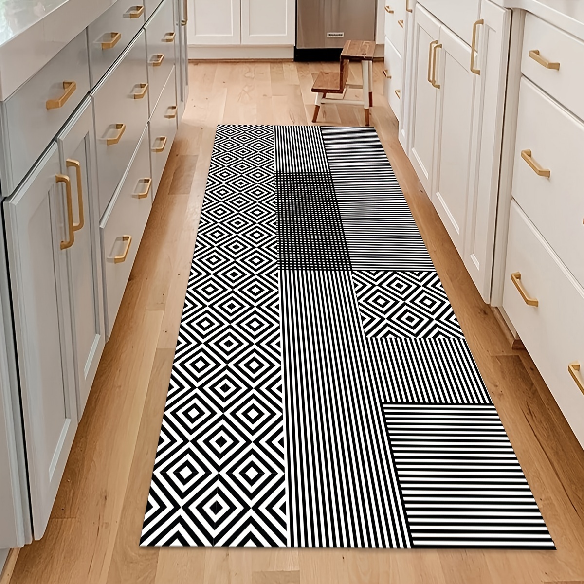  Juego de 2 alfombras de cocina de color claro a cuadros y  tapetes antideslizantes para cocina : Hogar y Cocina