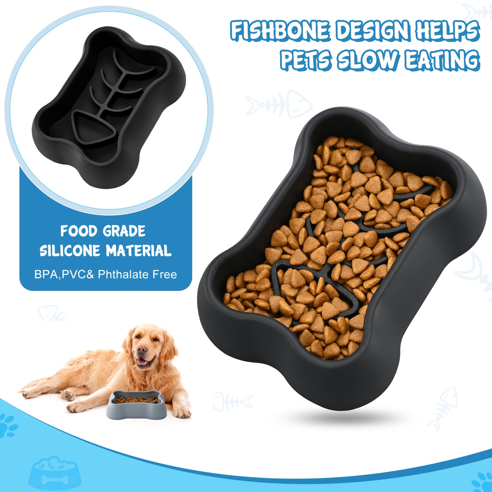 Silicone Slow Feeder Dog Bowl Non Slip Dog Food Bowl With Anti-tipping  Bottom Suction Cup Easy Cleaning Slow Feeder 
