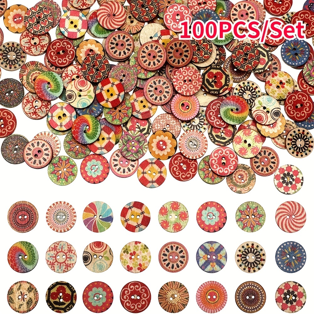 Wood Buttons For Crafts Mixed Pattern Wooden Buttons Star - Temu