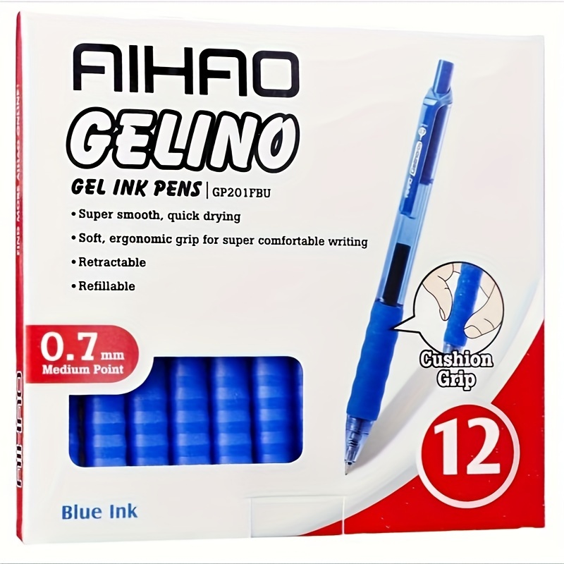 AIHAO 12 パック ゲルペン ブルーインク 中字 0.7mm 格納式速乾