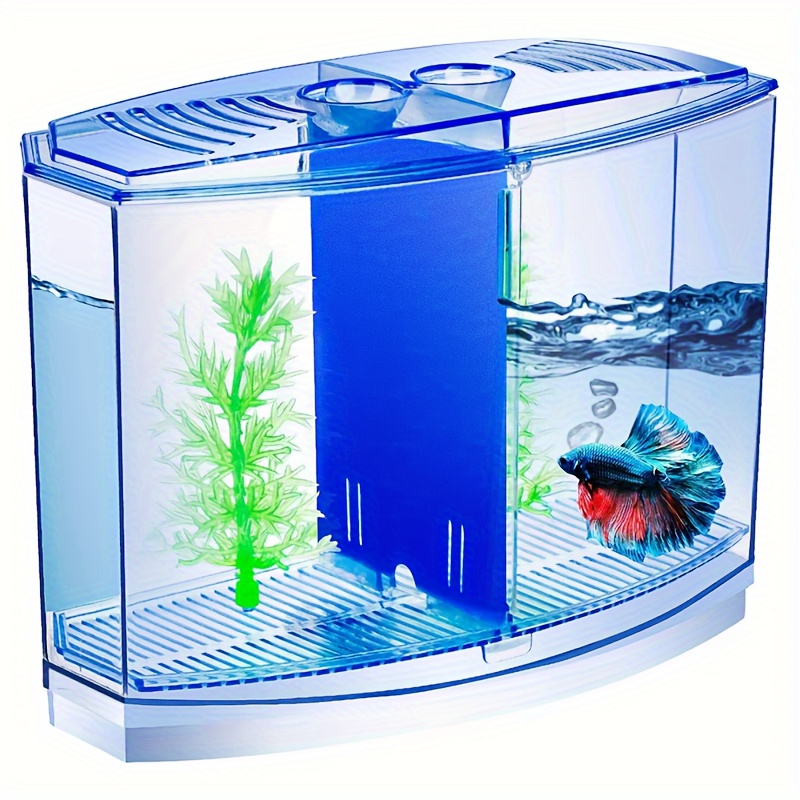 Volkmi Mini fish tank small aquarium acrylic fighting fish box fighting  fish tank isolation cage two grid three grid with LED three fighting fish  blue 