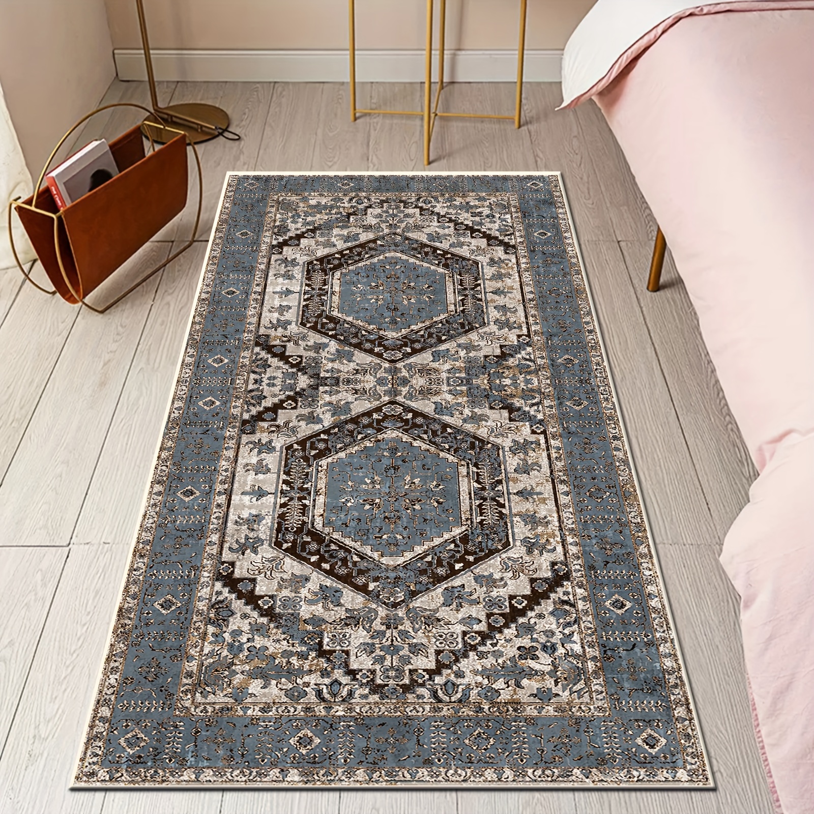 Boho Tribal Area Rug, Persian Washable Bedroom Rug, Vintage Boho Runner Rug,  Bedside Rug, Machine Washable, Soft Non Slip Non-shedding Kitchen Mat,  Indoor Accent Entry Carpet For Living Dining Playroom Nursery Camper, 