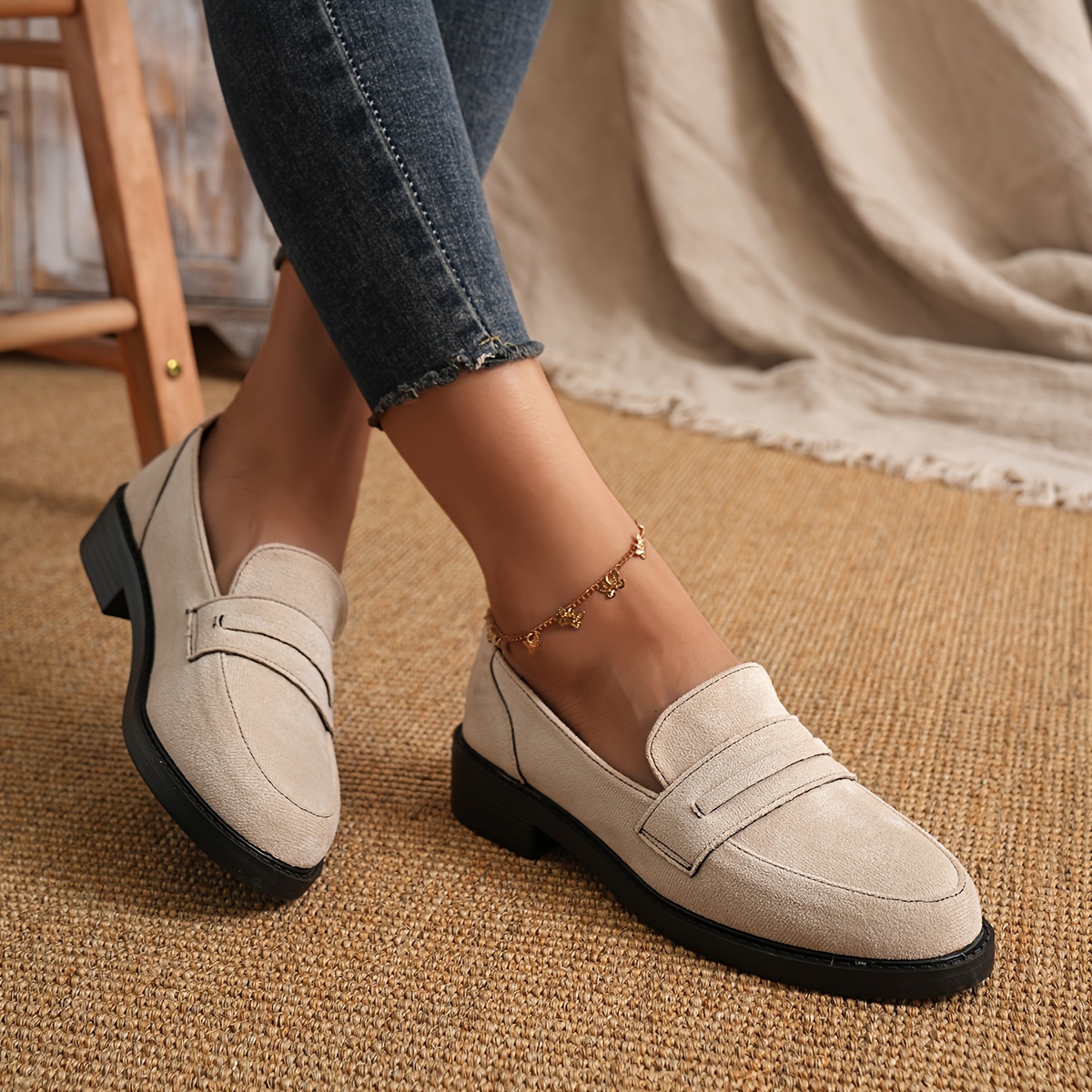 

Women's Solid Color Trendy Loafers, Soft Sole Lightweight Slip On Comfy Shoes, Low-top Walking Shoes