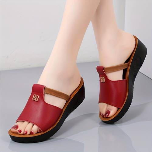 womens wedge heel slippers for summer outdoor wear fashionable soft sole versatile comfortable and lightweight for middle aged and elderly mothers shoes for going out heel sandals brown women shoes