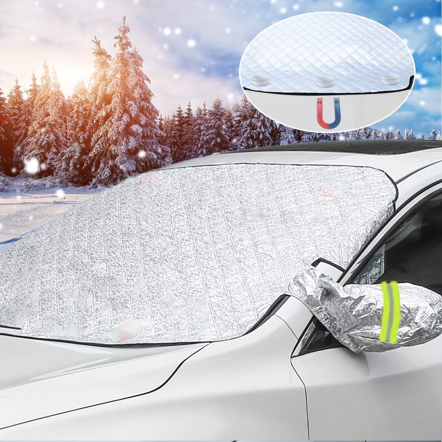 Car Windshield Snow Cover, Winter Windshield Cover for Ice Frost with  Magnetic Edge, Protect in All Weather Fit Most Cars and SUV, Silver