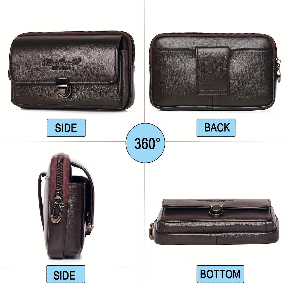 1pc mens leather waist bag for cellphone details 2