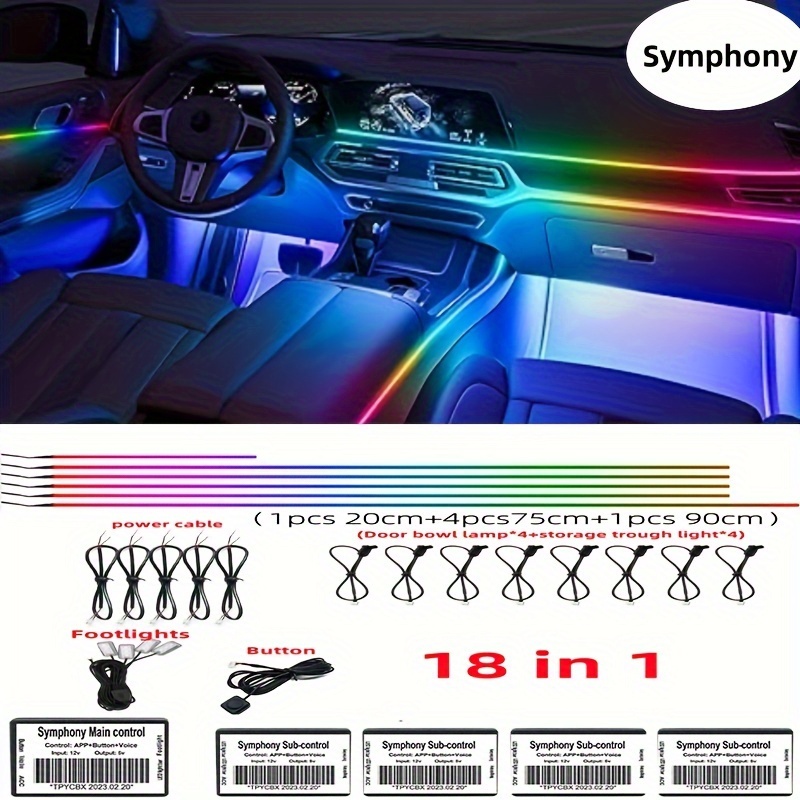 Éclairage d'ambiance LED pour intérieur de voiture, 18 en 1, rvb