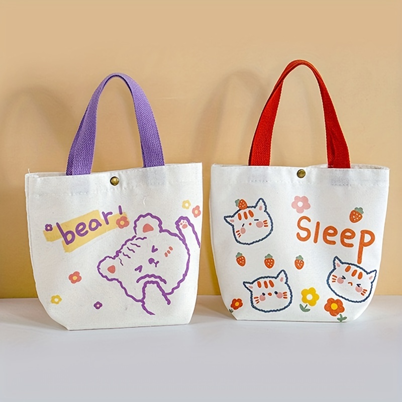 Cartoon Pattern Canvas Tote Bag, Kawaii Shoulder Bag, Cute Cartoon Design  Handbag