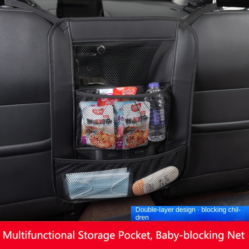 Car Storage Mesh Bag Hanging Between Seats, Car Styling Pu Leather Storage  Bag, Elastic Mesh Storage Bag, Car Accessories Pets Stopper - Temu