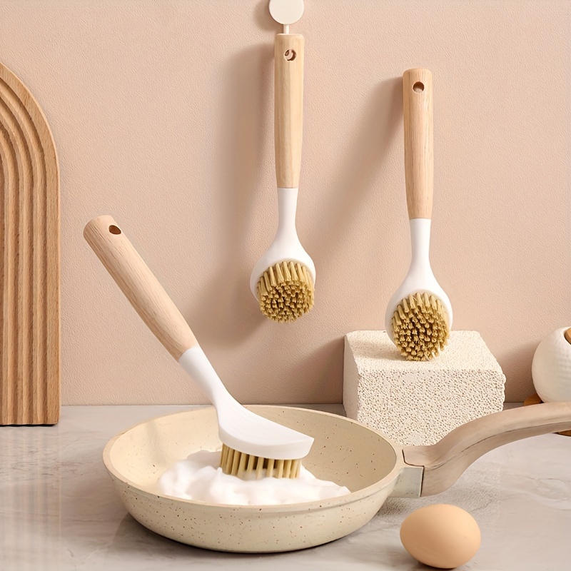 Dish Brush With Handle, Sisal Fibre Kitchen Scrub Brushes For