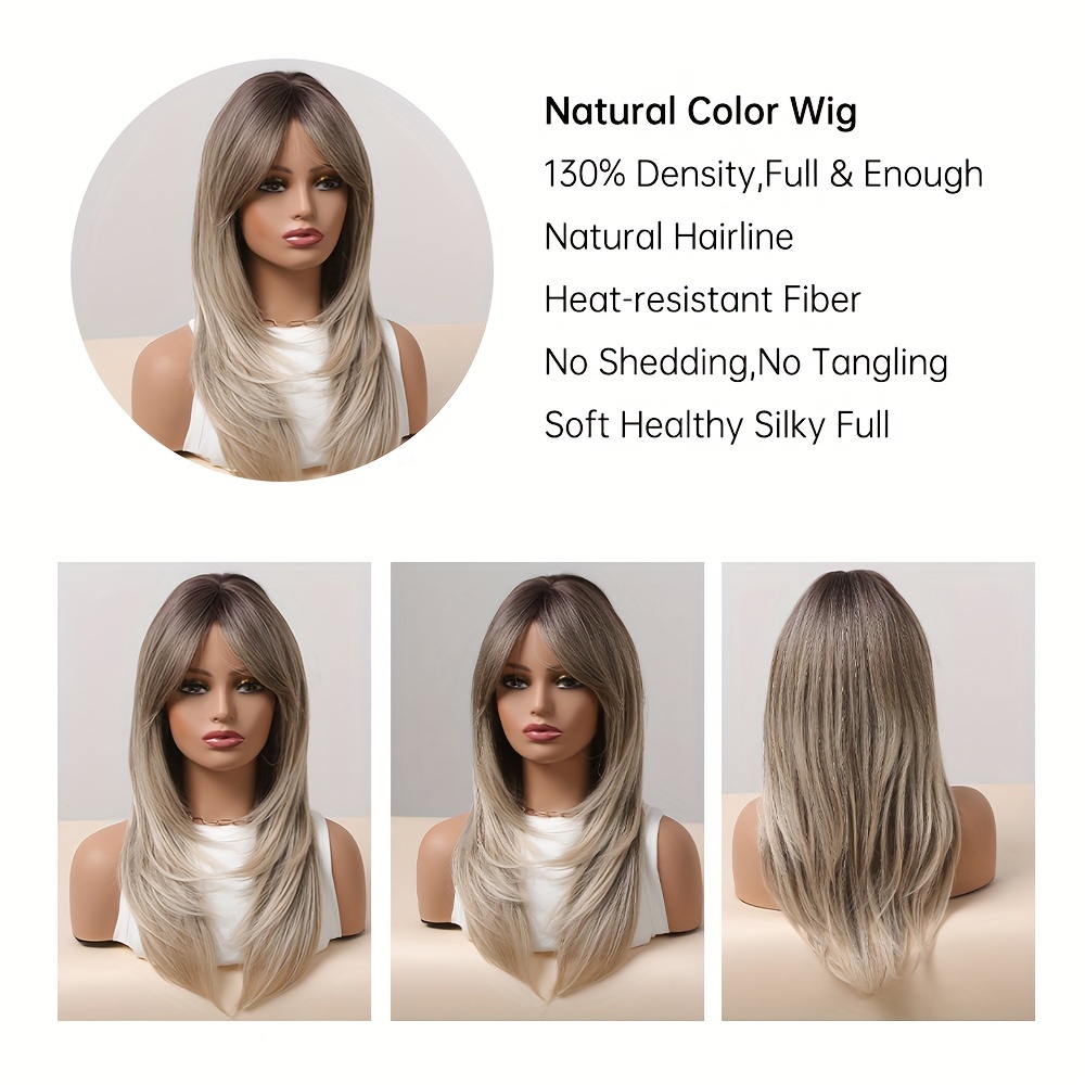 Blonde 55 88 Cm Long Straight Layered Wigs With Bangs