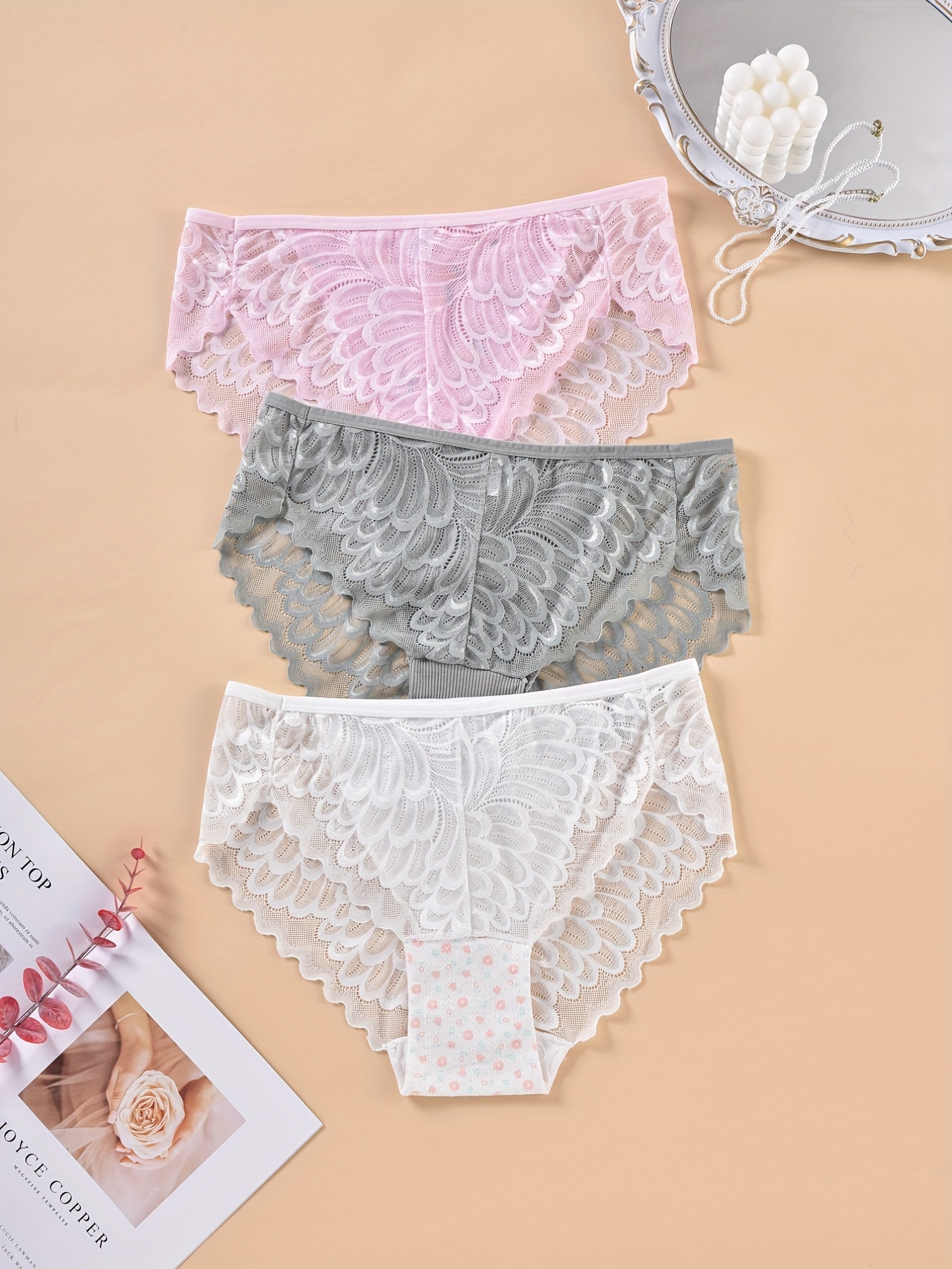 Cheap 3 Pack Woman Sexy Lace Design Knickers Low Waist Briefs Panties  Comfort Pants Underwears