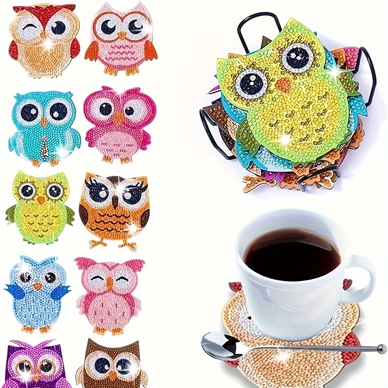 Owl Shape Artificial Diamond Painting Coaster Set Diy Owl - Temu