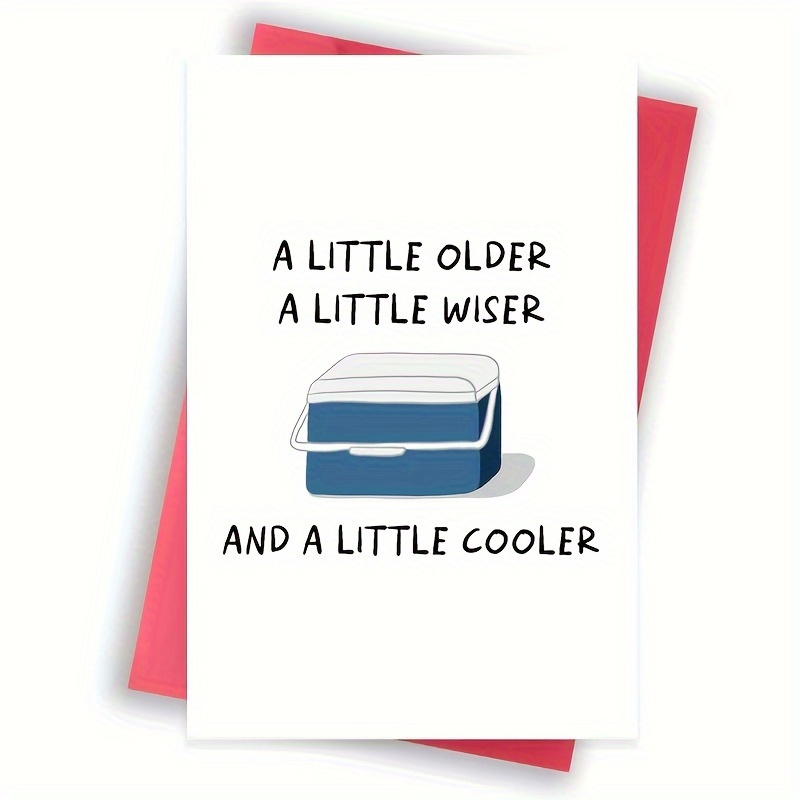 

1pc Funny Birthday Greeting Card, Birthday Card For Him Her, Cooler Pun Birthday Card, Older And Wiser Card