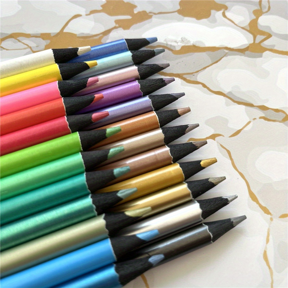 12 Color Metallic Colored Pencils Drawing Sketching Set - Temu