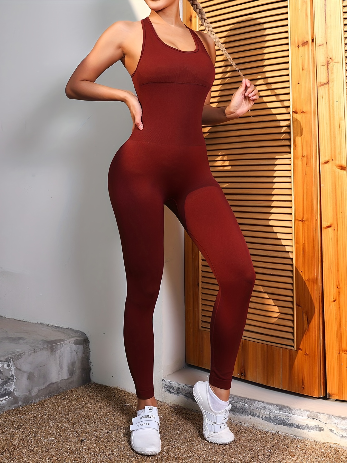 Solid Color Quick Drying Hollow Back Sports Jumpsuit Workout