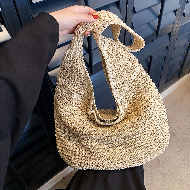 Woven Straw Magnet Handbag Slouchy Braided Straw Beach Bag Large Capacity  Casual Tote Bag, Discounts For Everyone
