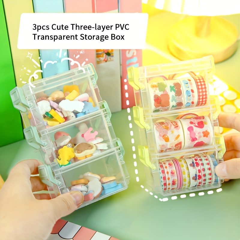 Cute 3 layer Storage Box Pvc Plastic Transparent Storage Box - Temu