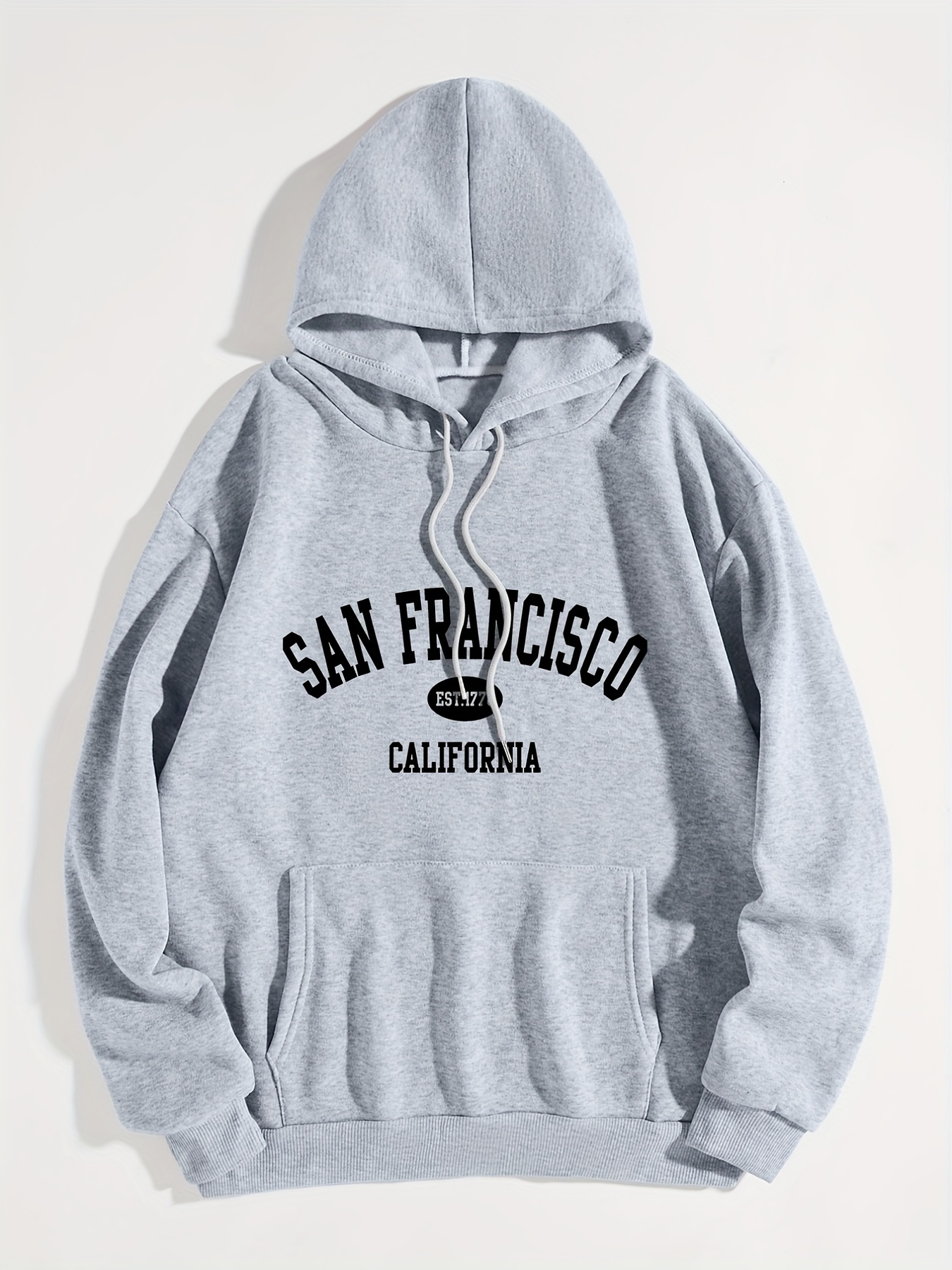 San Francisco Letter Print Drawstring Hoodie, Casual Long Sleeve