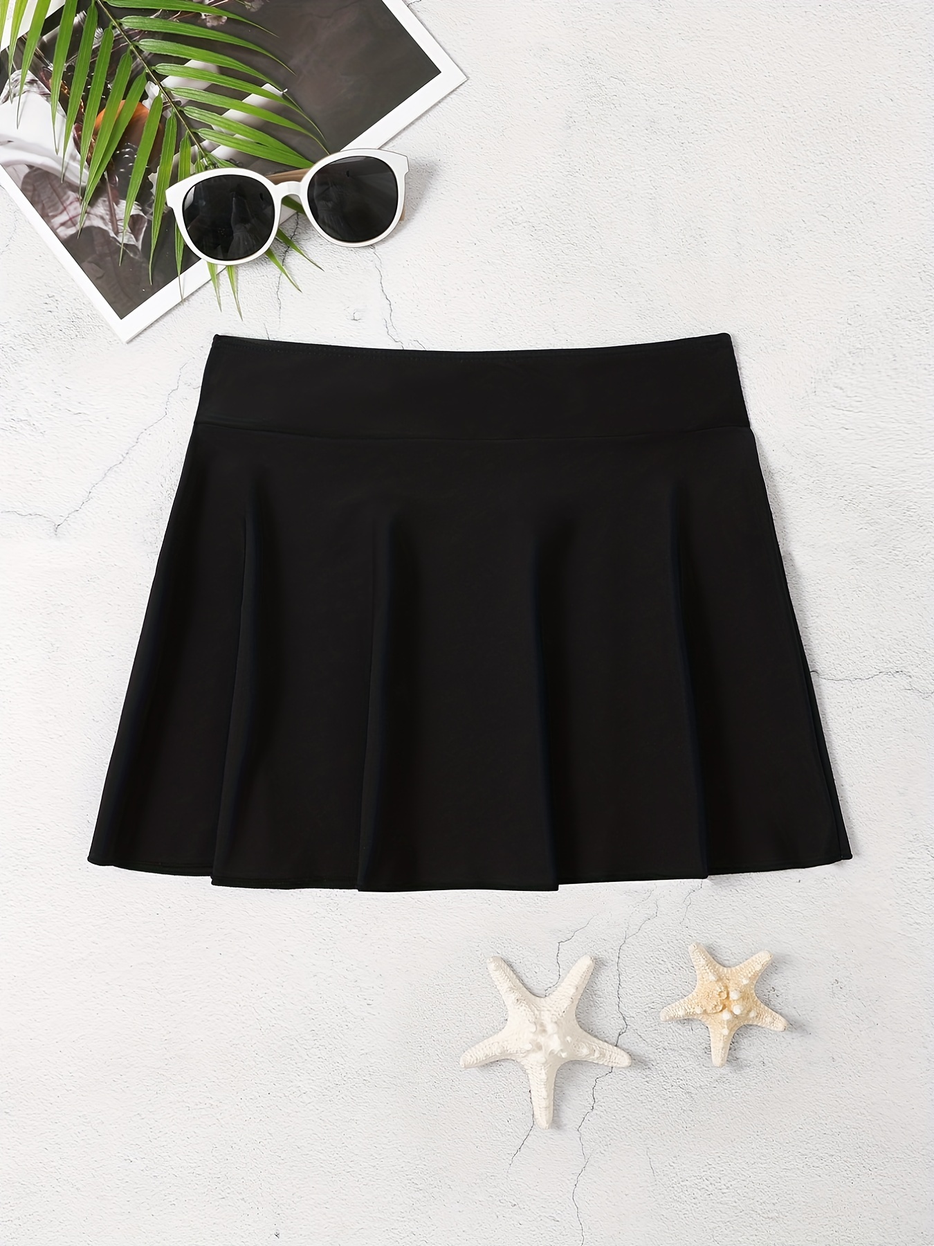 Solid Flare Cover Up Skirt High Stretch Elastic High Waist