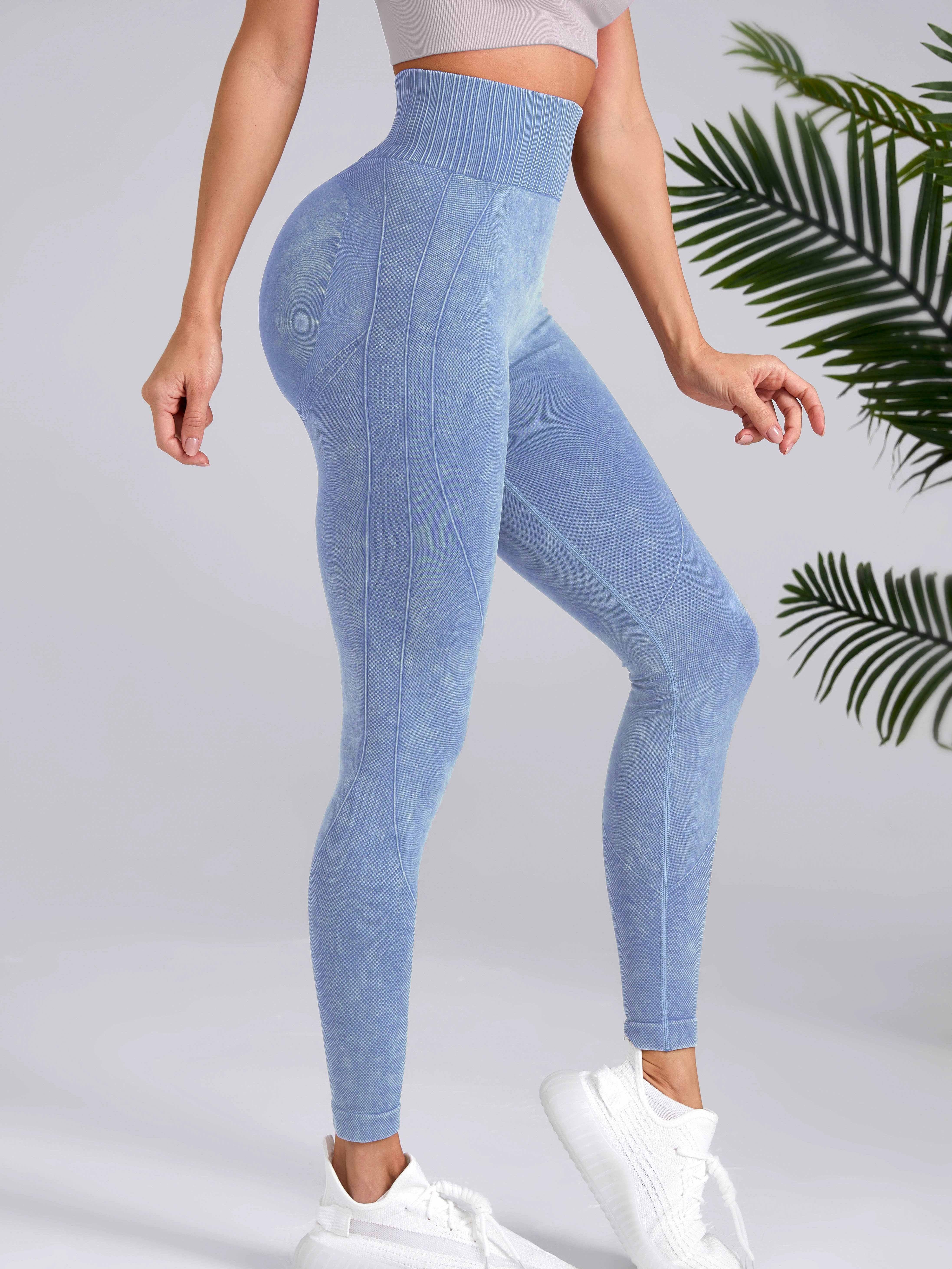 Women's Solid Pants Tummy Control Workout Leggings High Waist Yoga Pants  Blue M