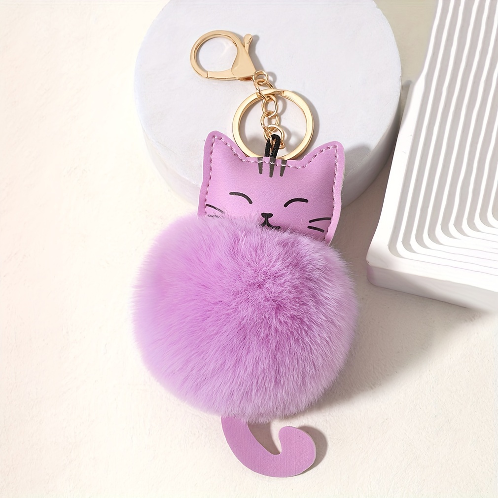 Cat Pom Pom Plush Keychain Cute Cartoon Animal Bag Key Chain - Temu