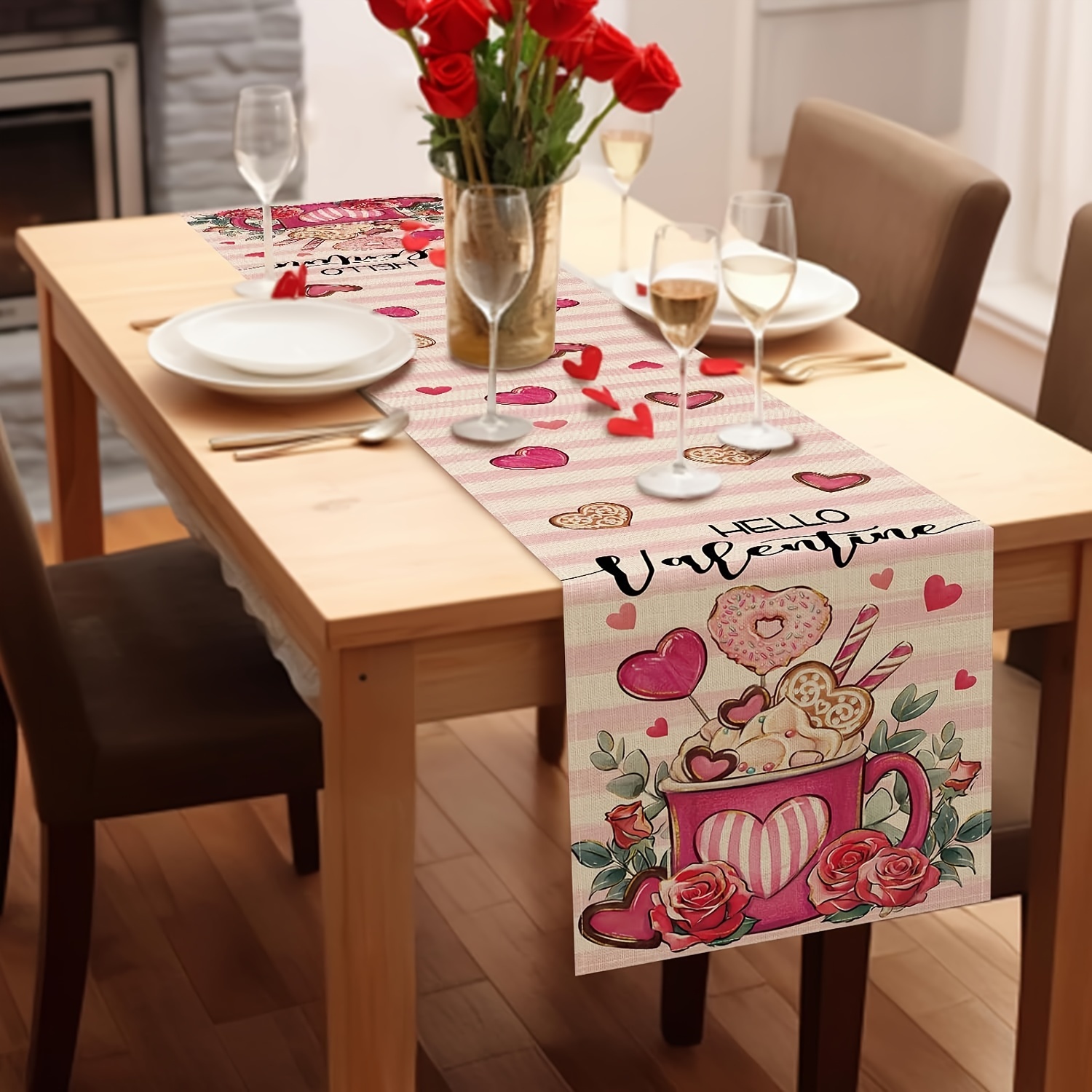 Valentines Day Table Runner, Valentines Day Decor Romantic Red Love Heart  Valentines Table Runner, Dinning Table Decor for Wedding Anniversary 