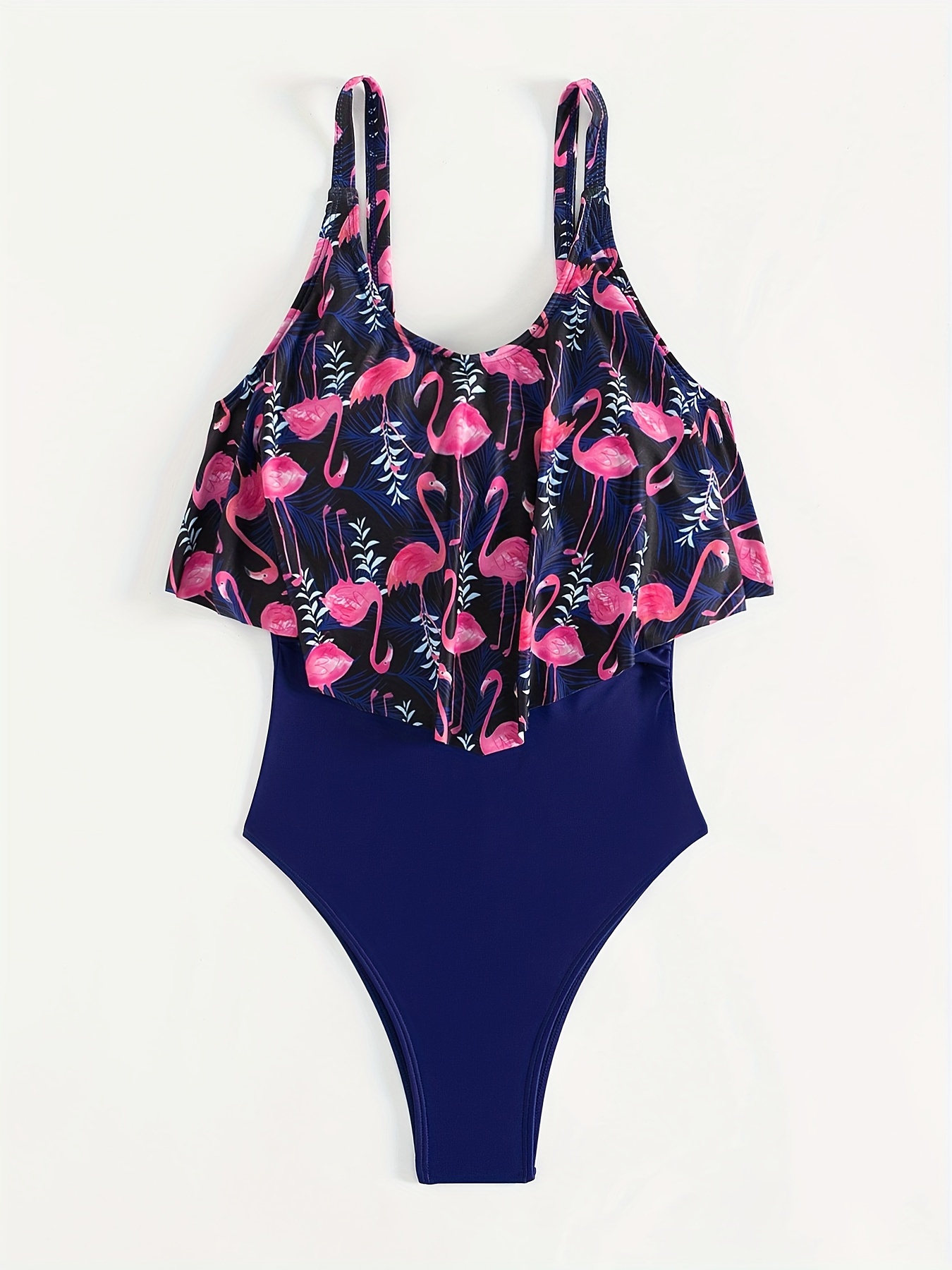Bikini Sets Flamingos and Flowers Women's Swimwear Cute Bathing Suit Ruched  High Cut Swimsuit SummerM
