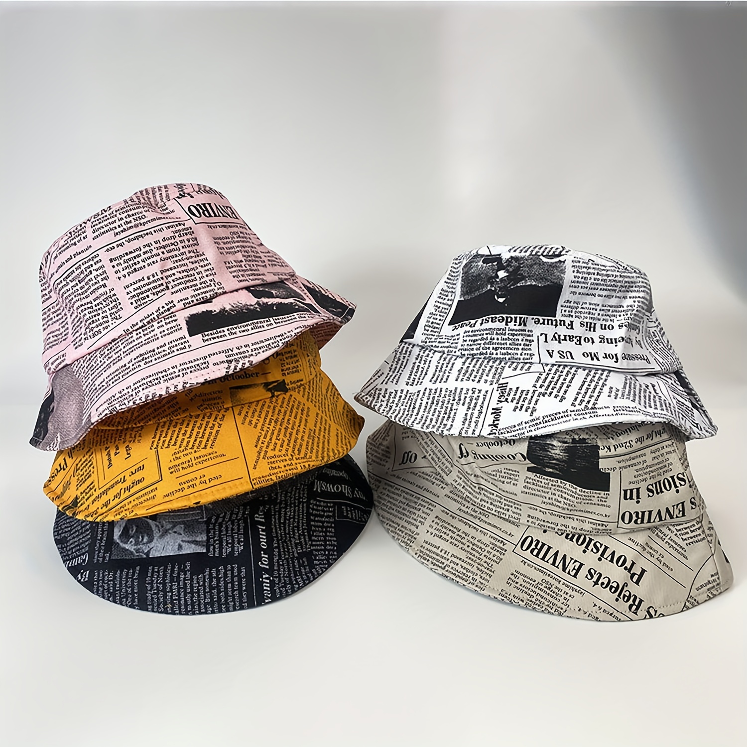 Hip Hop Unisex Bucket Hat Vintage Print Newspaper - Temu